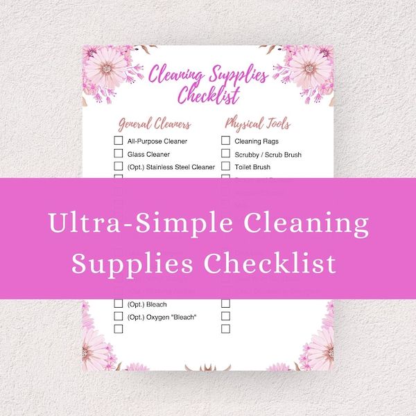 minimalist cleaning supplies checklist floral design