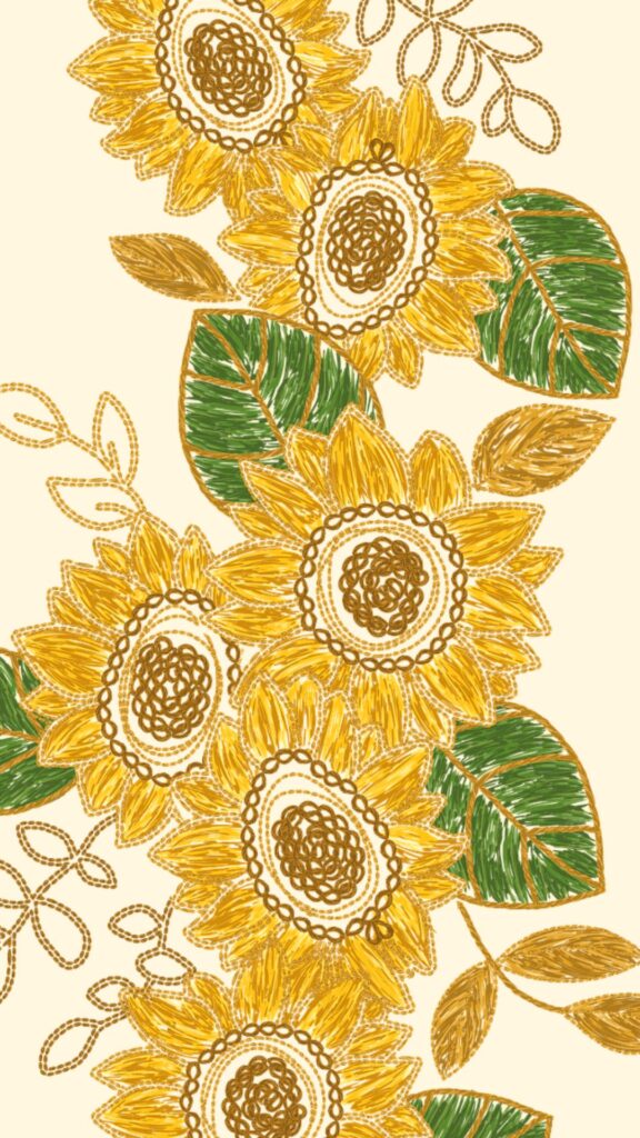 Embroidered Sunflower Art Wallpaper