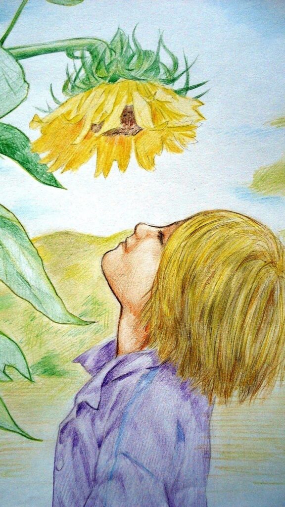 Smiling at the Sunflower Aesthetic Wallpaper