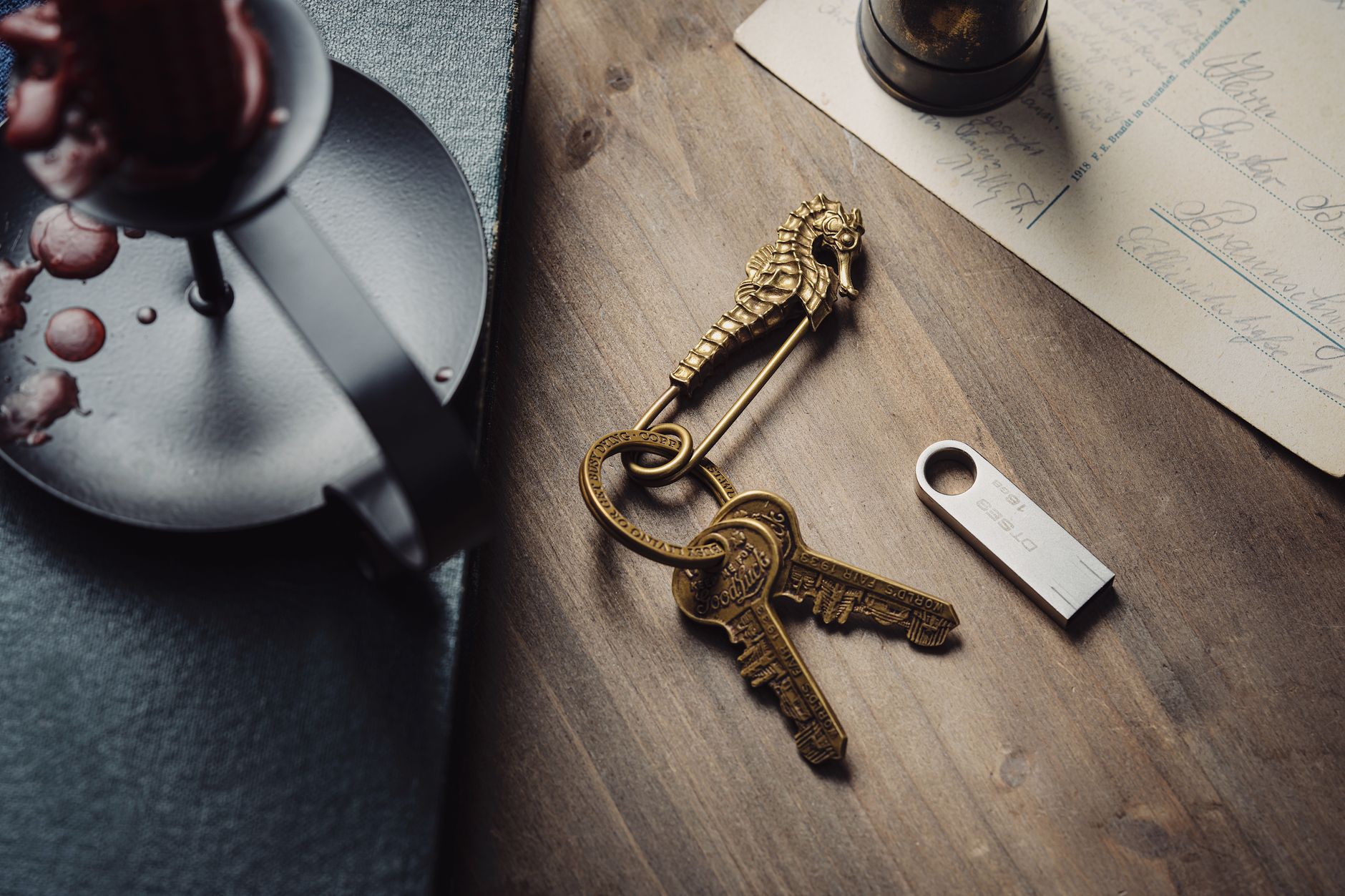 House keys on a wooden table