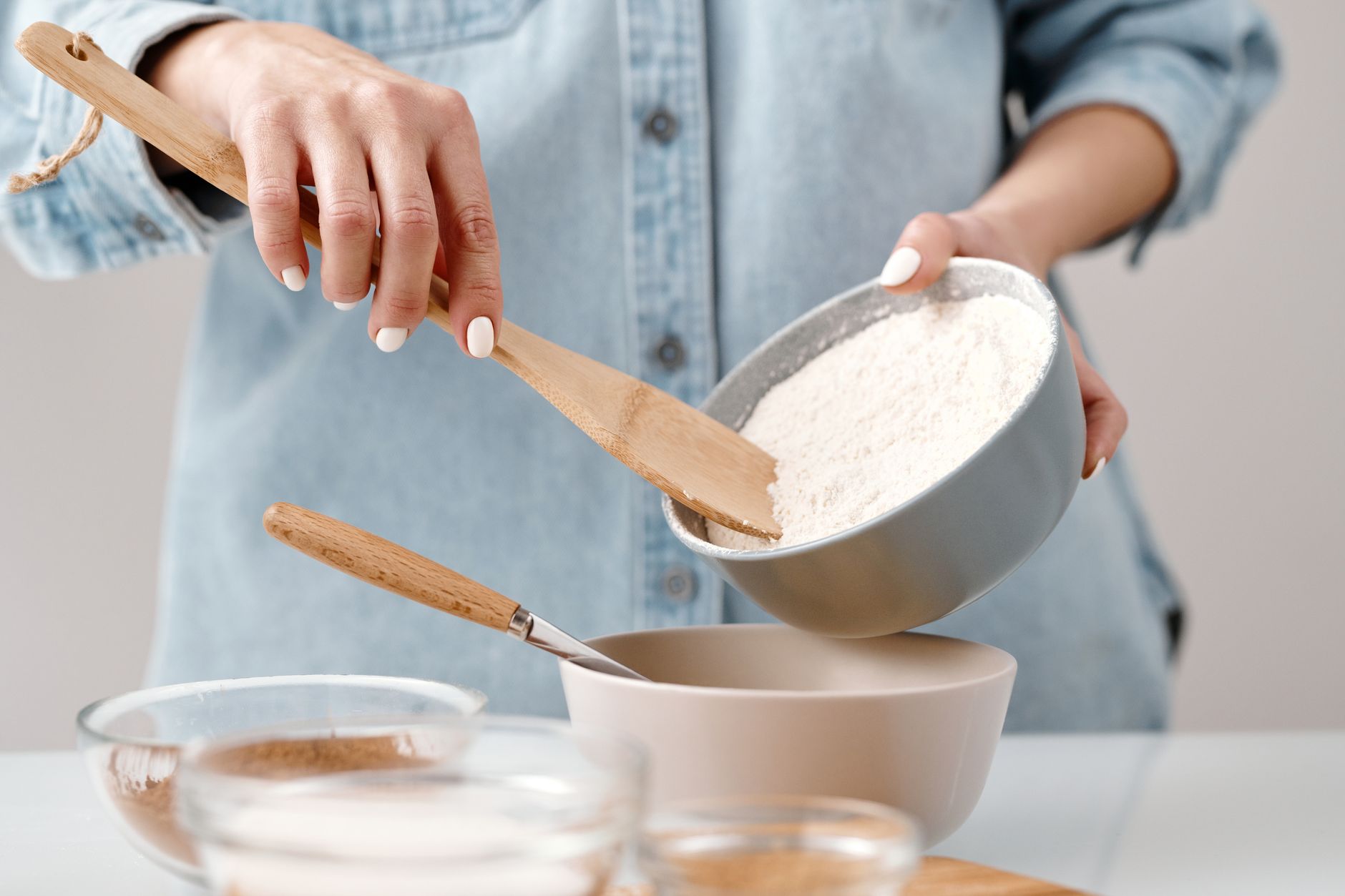 Baking ingredients and a mixing bowl